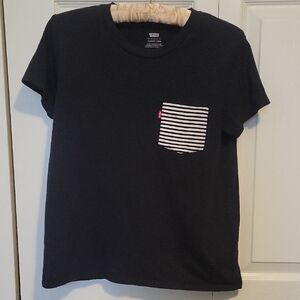 Levi's | Perfect Crew Black Tee with Striped Pocket